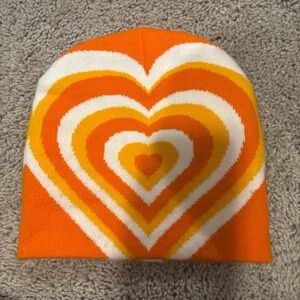 Kids Heart Pattern Beanie - Orange and Yellow